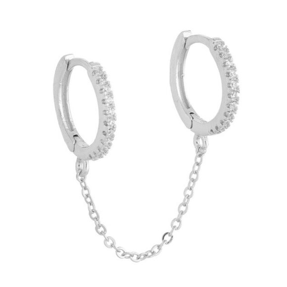 Double Hoop Chain Earrings - Picture 3 of 11